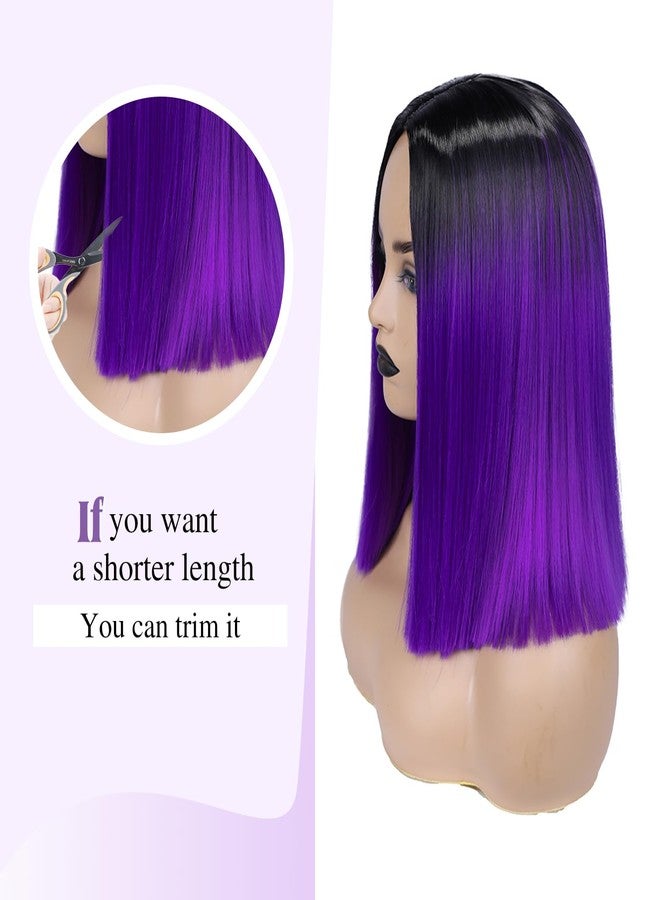 فانسي هير شعر مستعار قصير مستقيم بلون بنفسجي متدرج، فرق في المنتصف، يصل إلى الكتفين، جذور داكنة، شعر مستعار صناعي طبيعي للنساء، مناسب للاستخدام اليومي والحفلات والتنكر. - Image 4